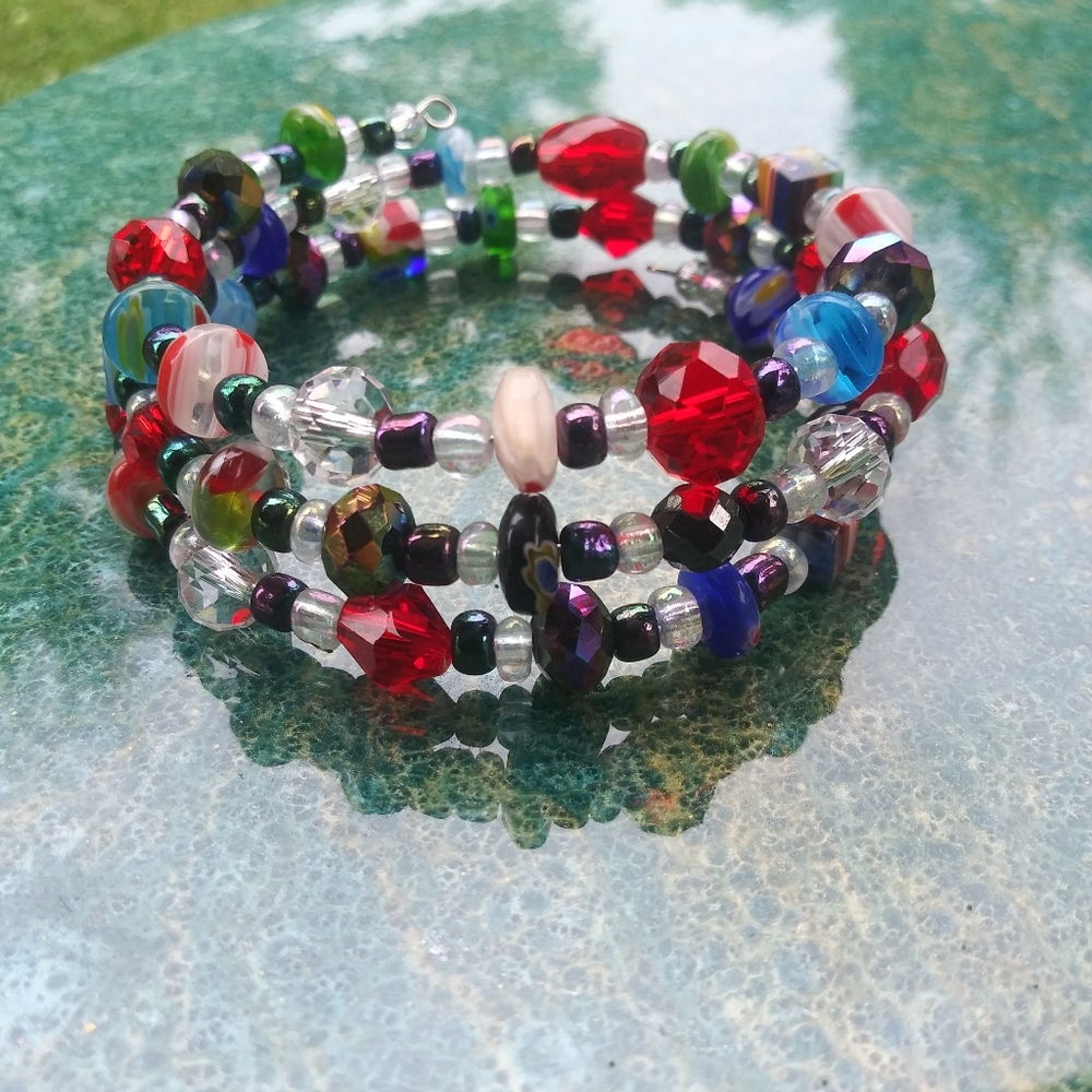Christmas Candy Millefiori Glass Beaded Bracelet Gemstone Handmade - Picture 4 of 17
